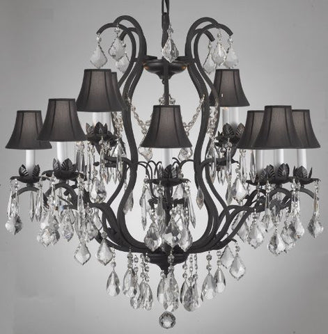 Swarovski Crystal Trimmed Chandelier Wrought Iron Crystal Chandelier Lighting With Shades - A83-Blackshades/3034/8+4 Sw