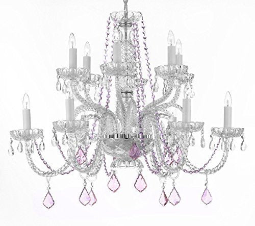 Empress Crystal (Tm) Chandelier Lighting With Pink Color Crystal - F46-B2/385/6+6-Pink Crystals