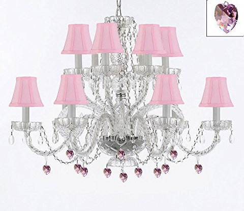 Murano Venetian Style All Empress Crystal (Tm) Chandelier With Pink Crystals And Shades - A46-B21/Sc/Pinkshades/385/6+6