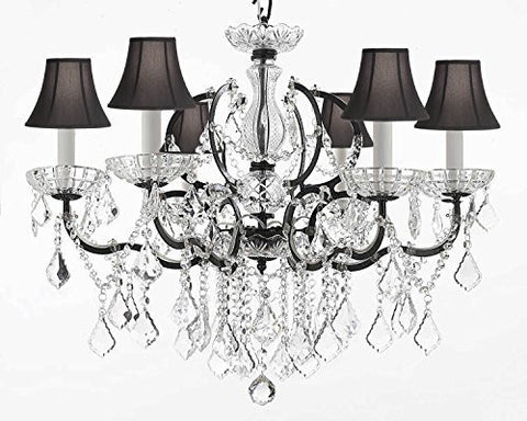 Swarovski Crystal Trimmed Chandelier 19Th C. Baroque Iron & Crystal Chandelier Lighting With Black Shades H 25" X W 26" - A83-Blackshades/994/6Sw