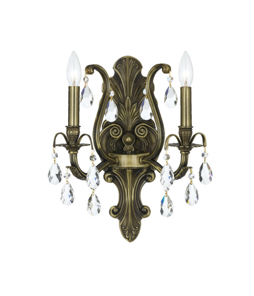 2 Light Antique Brass Crystal Sconce Draped In Clear Hand Cut Crystal - C193-5563-AB-CL-MWP