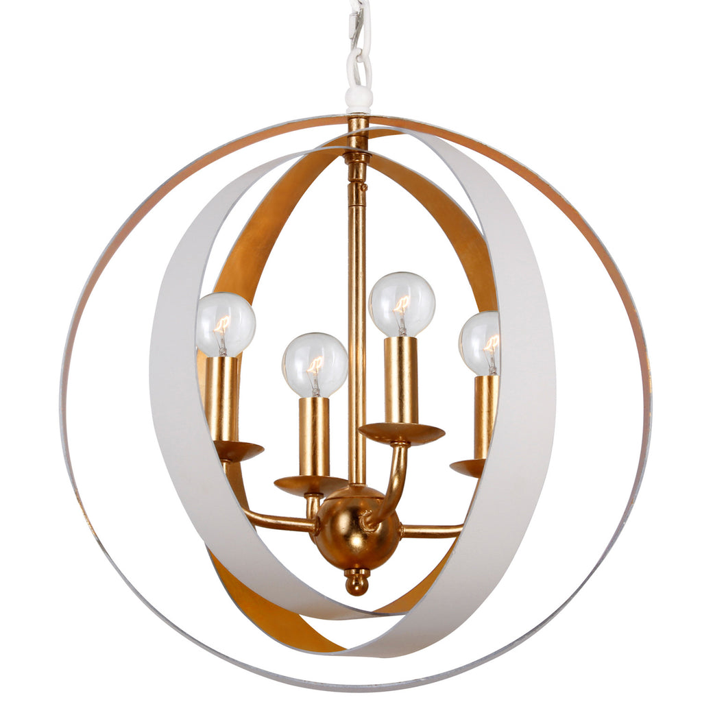 4 Light Matte White + Antique Gold Industrial Mini Chandelier - C193-584-MT-GA