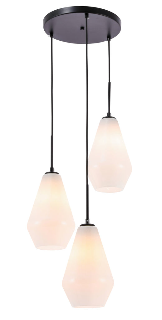 ZC121-LD2263BK - Living District: Gene 3 light Black and Frosted white glass pendant