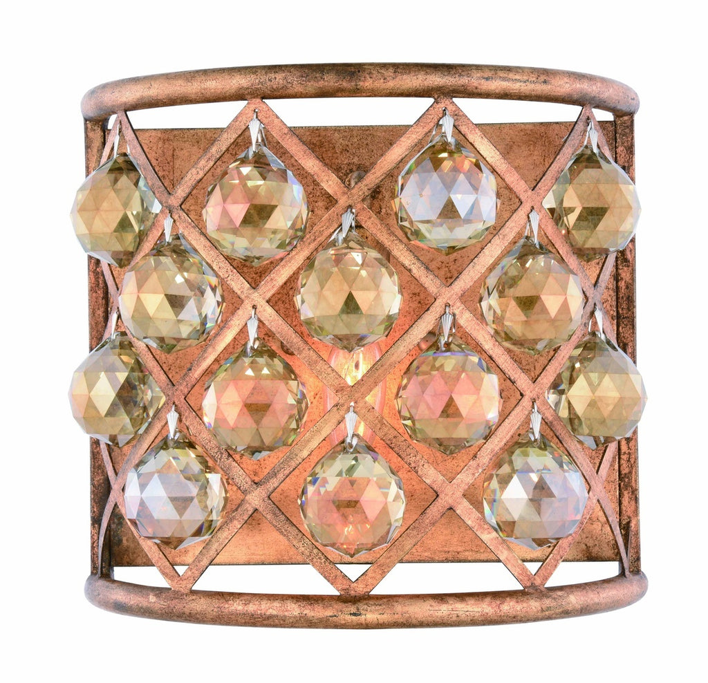 ZC121-1214W11GI-GT/RC - Urban Classic: Madison 1 light Golden Iron Wall Sconce Golden Teak (Smoky) Royal Cut Crystal