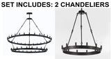 Set of 2-1 Wrought Iron Vintage Barn Metal Castile Two Tier Chandelier W 63" H 60" and 1 Wrought Iron Vintage Barn Metal Castile One Tier Lighting W 26" H 27" Great for The Living Room, Foyer and Entryway, More - 1EA G7-3428/54 + 1EA G7-3428/12