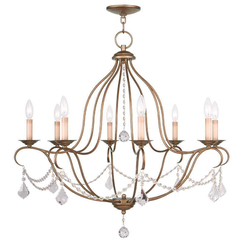 Livex Chesterfield 8 Light Antique Gold Leaf Chandelier - C185-6428-48