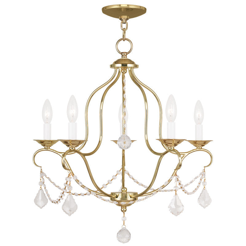 Livex Chesterfield 5 Light Polished Brass Chandelier - C185-6435-02