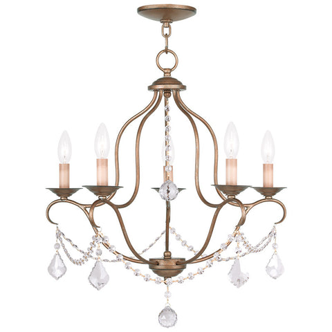 Livex Chesterfield 5 Light Antique Gold Leaf Chandelier - C185-6435-48