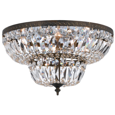 4 Light English Bronze Traditional Ceiling Mount Draped In Clear Hand Cut Crystal - C193-718-EB-CL-MWP