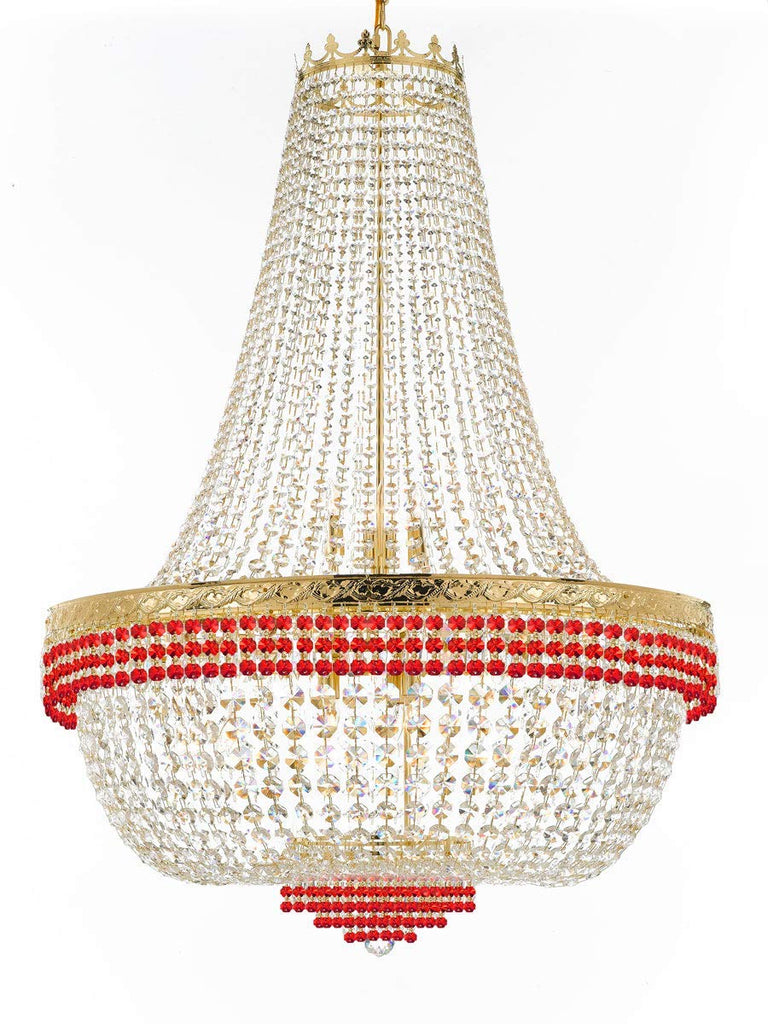 Nail Salon French Empire Crystal Chandelier Lighting Dressed with Ruby Red Crystal Balls - Great for The Dining Room H 50" W 36" 25 Lights - G93-B74/H50/CG/4199/25