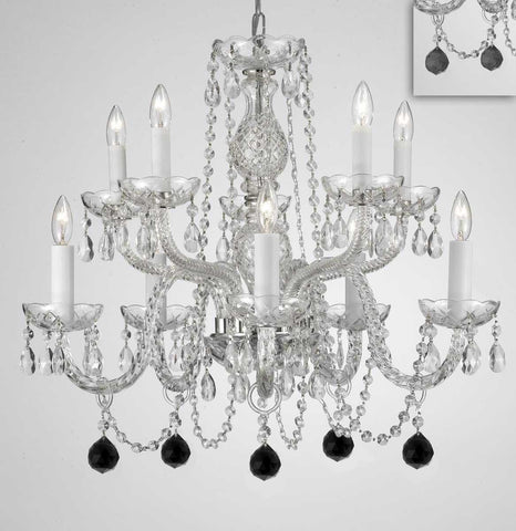 Chandelier Lighting Crystal Chandeliers H25" X W24" 10 Lights - Dressed w/ Jet Black Crystal Balls! Great for Dining Room, Foyer, Entry Way, Living Room, Bedroom, Kitchen! - G46-B95/CS/1122/5+5