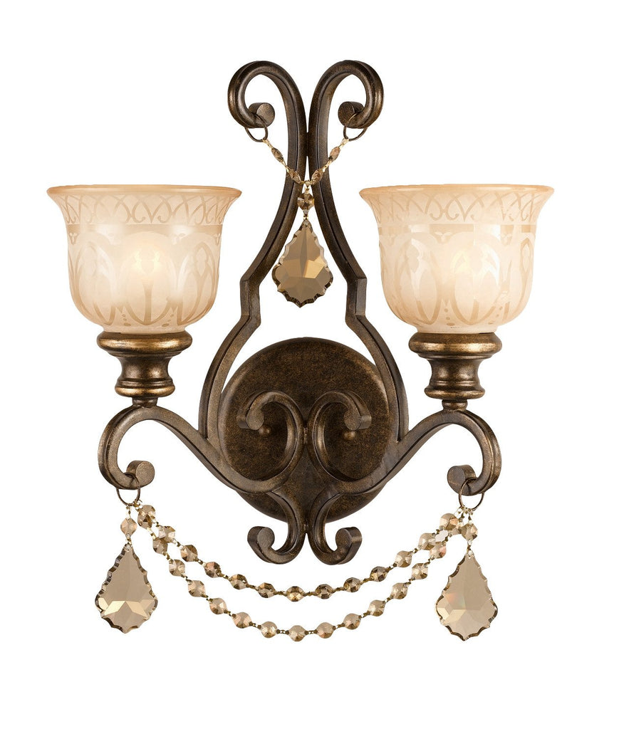 2 Light Bronze Umber Traditional Sconce Draped In Golden Teak Hand Cut Crystal - C193-7502-BU-GT-MWP