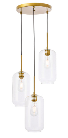 ZC121-LD2278BR - Living District: Collier 3 light Brass and Clear glass pendant