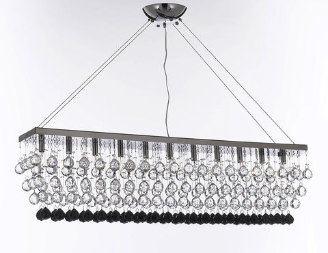 Modern Contemporary "Rain Drop" Linear Chandelier Light Lighting Chandeliers- Dressed w/Jet Black Crystal Balls Great for Dining Room or Billiard Pool Table Lighting - F7-B952/926/11