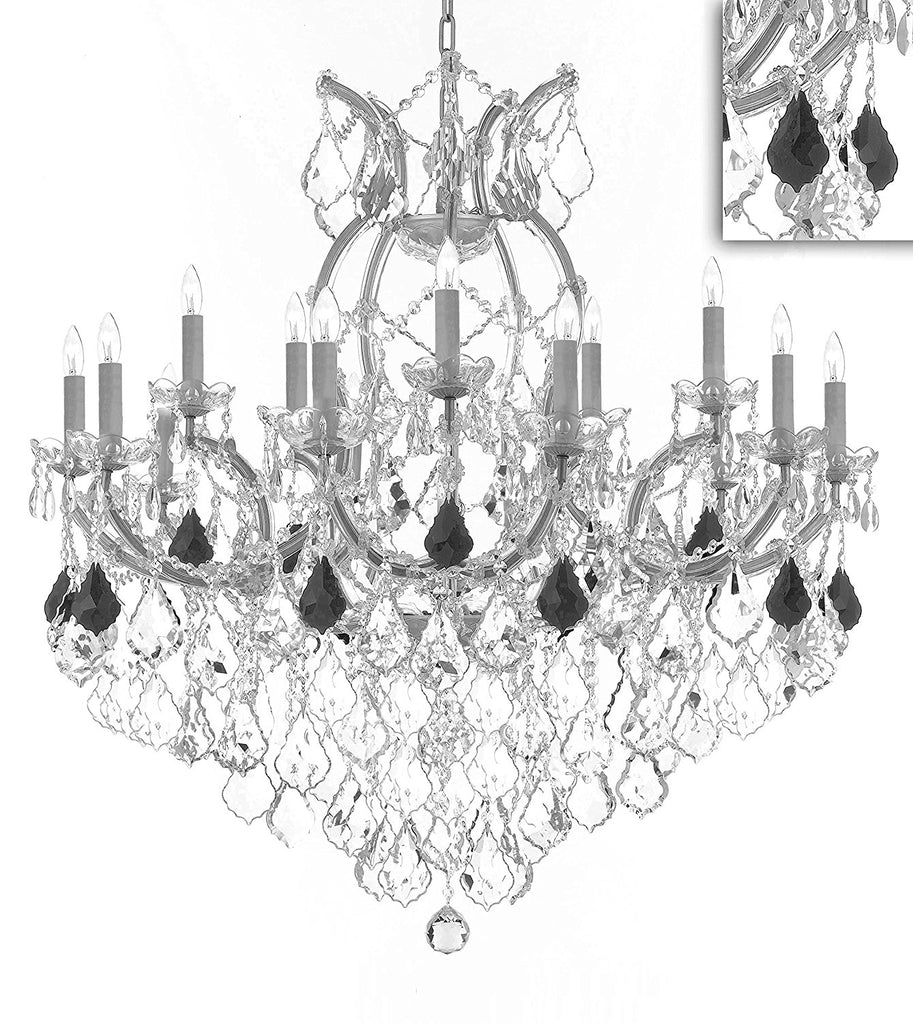 Swarovski Crystal Trimmed Maria Theresa Chandelier Crystal Lighting Chandeliers Lights Fixture Pendant Ceiling Lamp for Dining room, Entryway , Living room H38"X W37" - Dressed with Jet Black Crystal - A83-B97/SILVER/21510/15+1SW