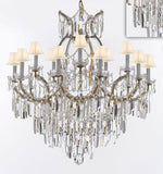 Maria Theresa Chandelier Crystal Lighting Chandeliers w/Optical Quality Fringe Prisms! Great for the Dining Room, Foyer, Entry Way, Living Room! H38" X W37" w/White Shades - A500-B8/WHITESHADES/21510/15+1