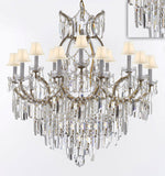 Maria Theresa Chandelier Crystal Lighting Chandeliers w/Optical Quality Fringe Prisms! Great for the Dining Room, Foyer, Entry Way, Living Room! H38" X W37" w/White Shades - A83-B8/WHITESHADES/21510/15+1