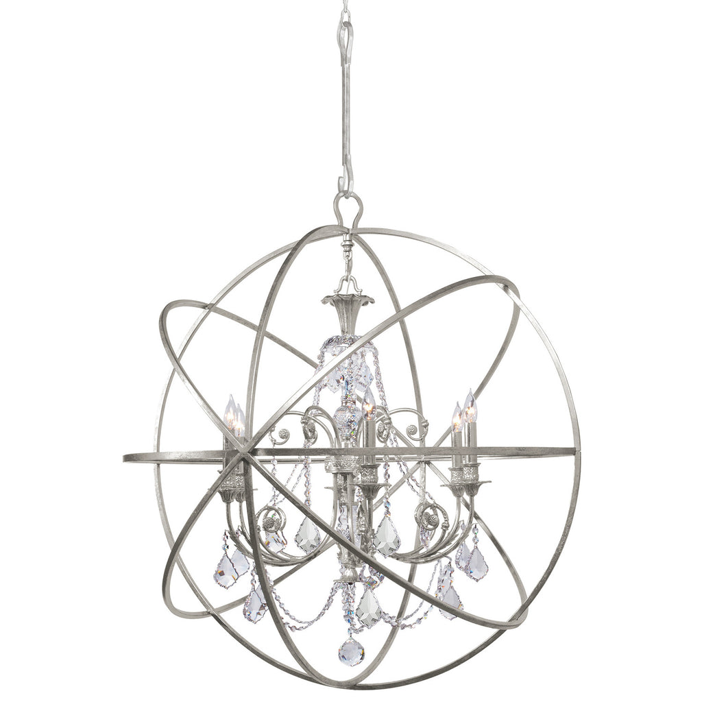 6 Light Olde Silver Industrial Chandelier Draped In Clear Swarovski Strass Crystal - C193-9219-OS-CL-S