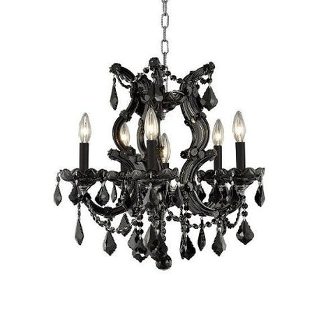 C121-2800D20B/RC+SH-1R23S By Elegant Lighting Maria Theresa Collection 6 Light Dining Room Black Finish