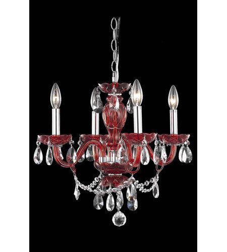 C121-7834D17RD/RC+SH By Elegant Lighting Princeton Collection 4 Light Pendant Red Finish