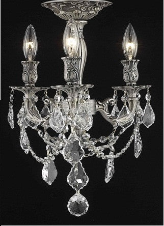 C121-9203F13PW/RC By Elegant Lighting Rosalia Collection 3 Light Flushmount Pewter Finish