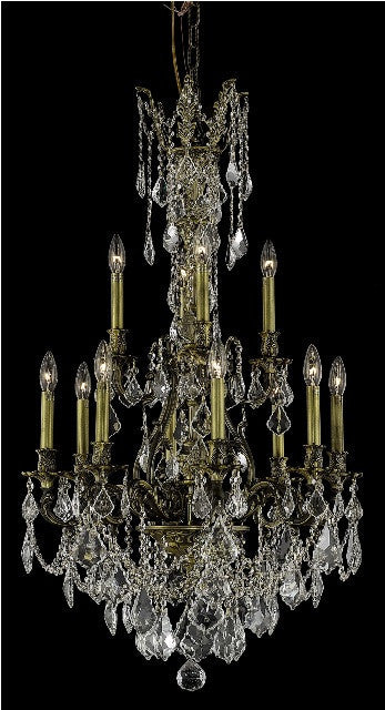 C121-9612D25PW/RC By Elegant Lighting Monarch Collection 12 Lights Chandelier Pewter Finish