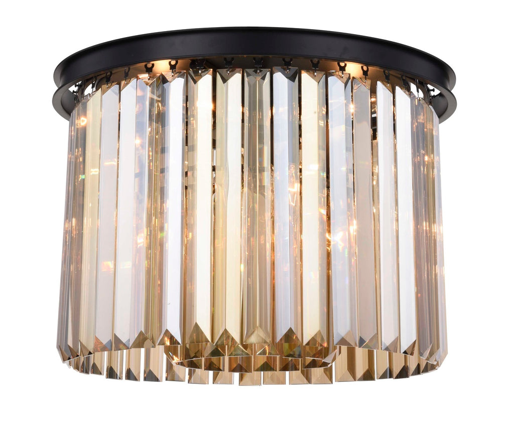 ZC121-1238F20MB-GT/RC - Urban Classic: Sydney 6 light Matte Black Flush Mount Golden Teak (Smoky) Royal Cut Crystal