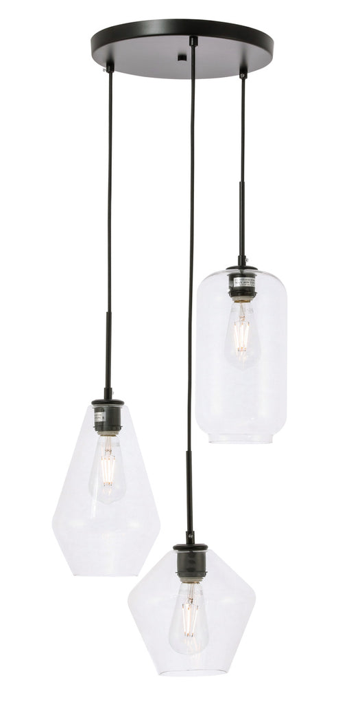 ZC121-LD2268BK - Living District: Gene 3 light Black and Clear glass pendant