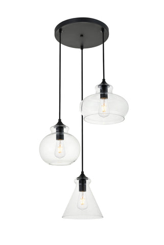 ZC121-LD2247BK - Living District: Destry 3 Lights Black Pendant With Clear Glass