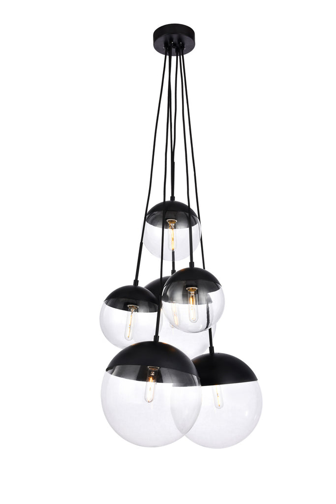 ZC121-LD6093BK - Living District: Eclipse 6 Lights Black Pendant With Clear Glass