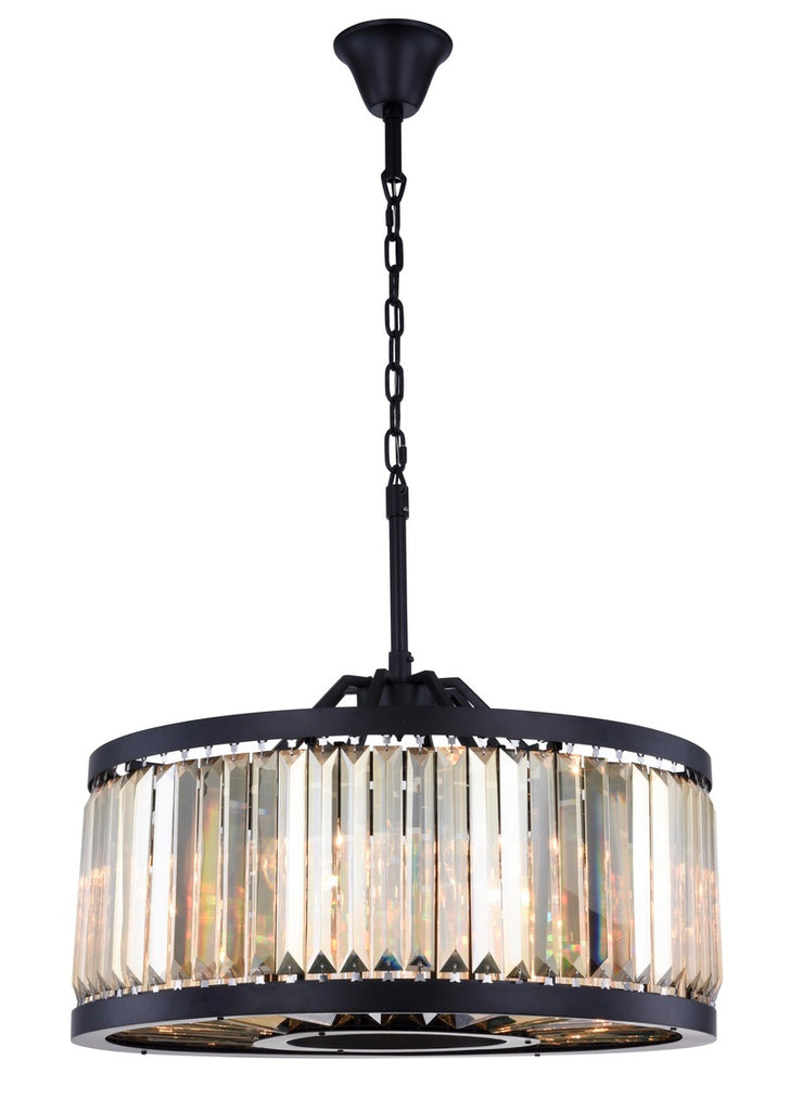 ZC121-1233D28MB-GT/RC - Urban Classic: Chelsea 8 light Matte Black Chandelier Golden Teak (Smoky) Royal Cut Crystal