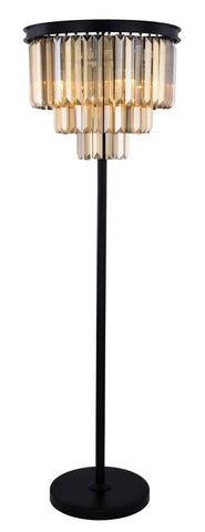 ZC121-1231FL20MB-GT/RC - Urban Classic: Sydney 8 light Matte Black Floor Lamp Golden Teak (Smoky) Royal Cut Crystal