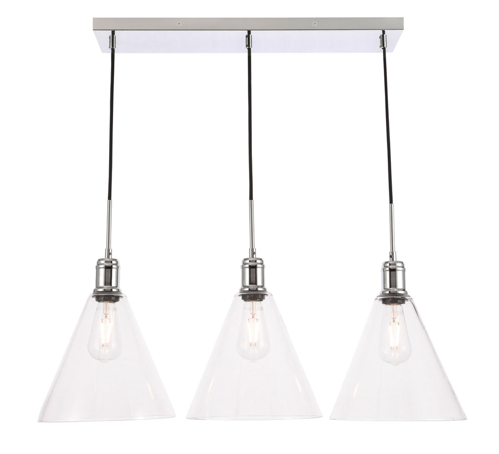 ZC121-LD6232C - Living District: Hugh 3 light Chrome and Clear glass pendant