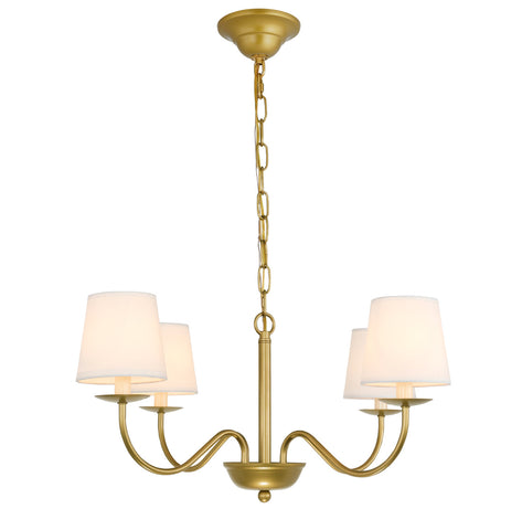 ZC121-LD6103D25BR - Living District: Eclipse 4 light Brass and White shade chandelier