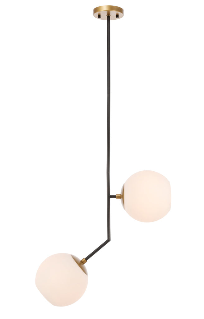 ZC121-LD8050D8BK - Living District: Ryland 2 light Black and Brass and Frosted White glass pendant