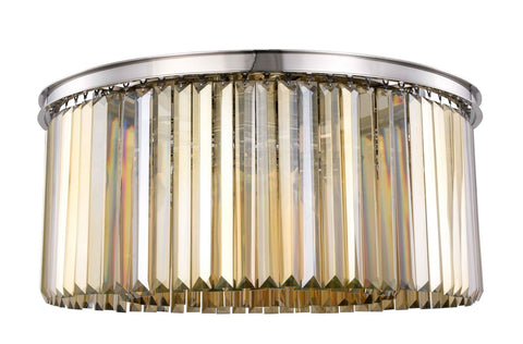 ZC121-1238F31PN-GT/RC - Urban Classic: Sydney 8 light Polished nickel Flush Mount Golden Teak (Smoky) Royal Cut Crystal