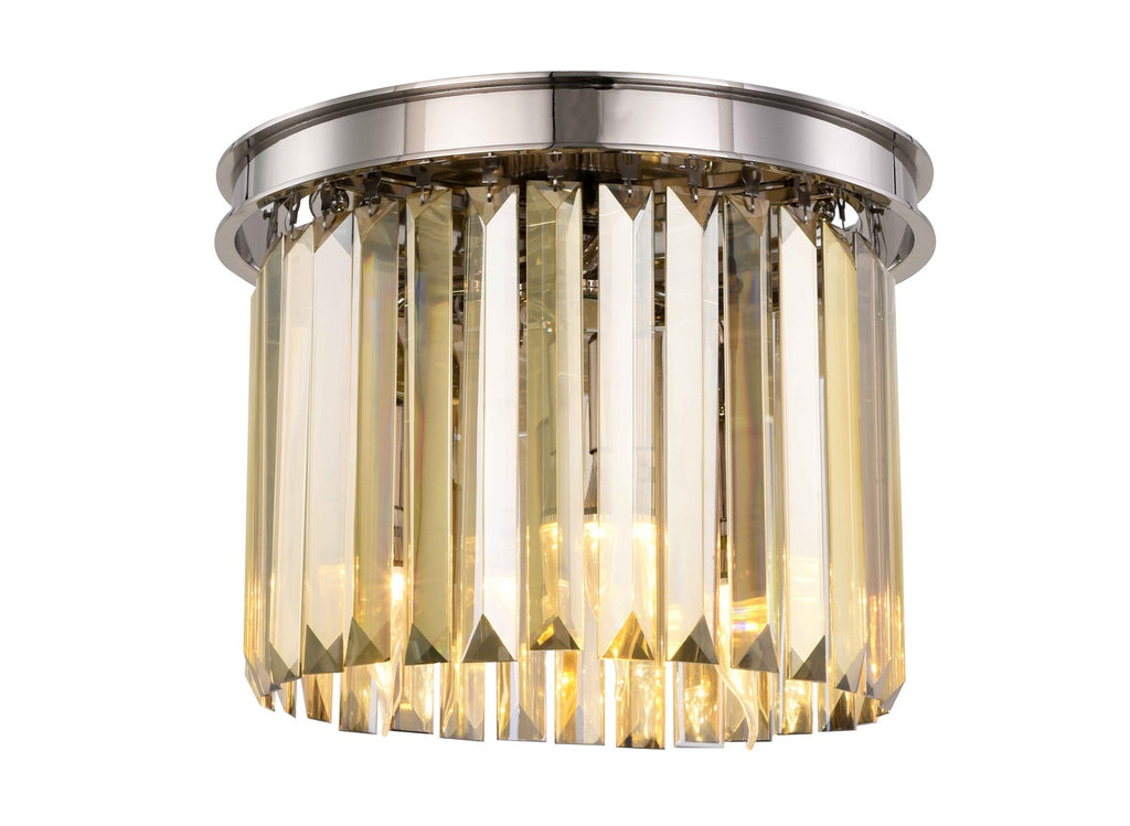 ZC121-1238F12PN-GT/RC - Urban Classic: Sydney 3 light Polished nickel Flush Mount Golden Teak (Smoky) Royal Cut Crystal