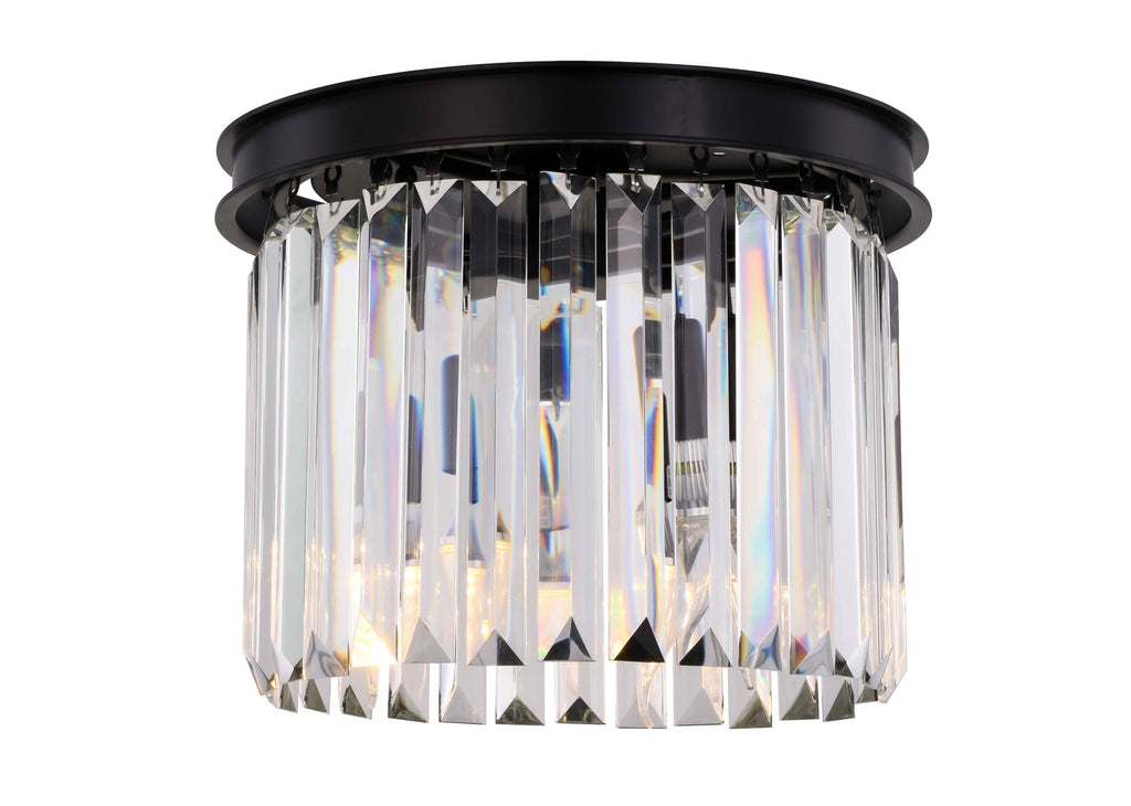 ZC121-1238F12MB/RC - Urban Classic: Sydney 3 light Matte Black Flush Mount Clear Royal Cut Crystal